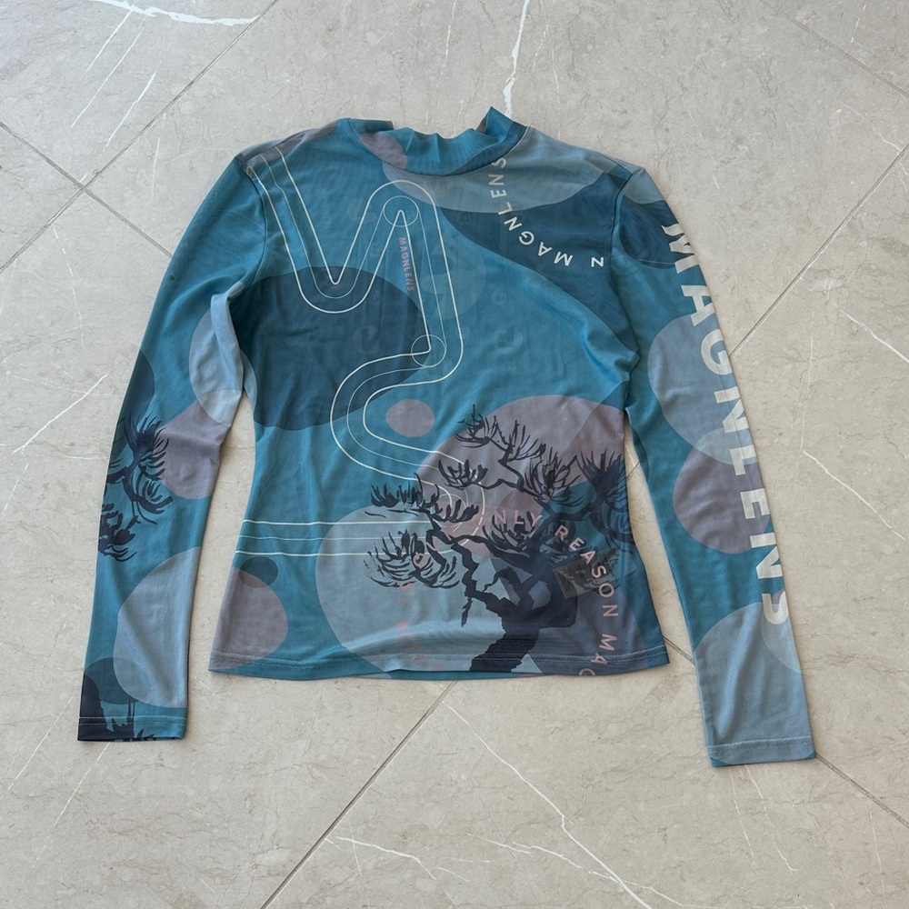 Muliticolor Long Sleeve Mesh Top